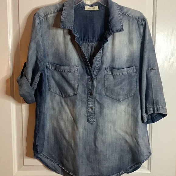 EUC BELLA DAHL womens blue sz large pullover denim shirt - Picture 12 of 12